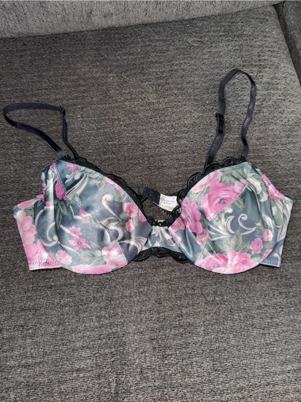 Christian Dior Floral Underwire Bra in Pink and Gray 34b